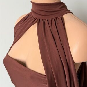 NWT LBV Chocolate Brown Halter Ruched midi Dress  Size 10\M, L